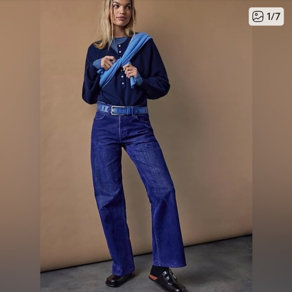 Free People Tinsley High-Rise Baggy Jeans in Twilight Blue
